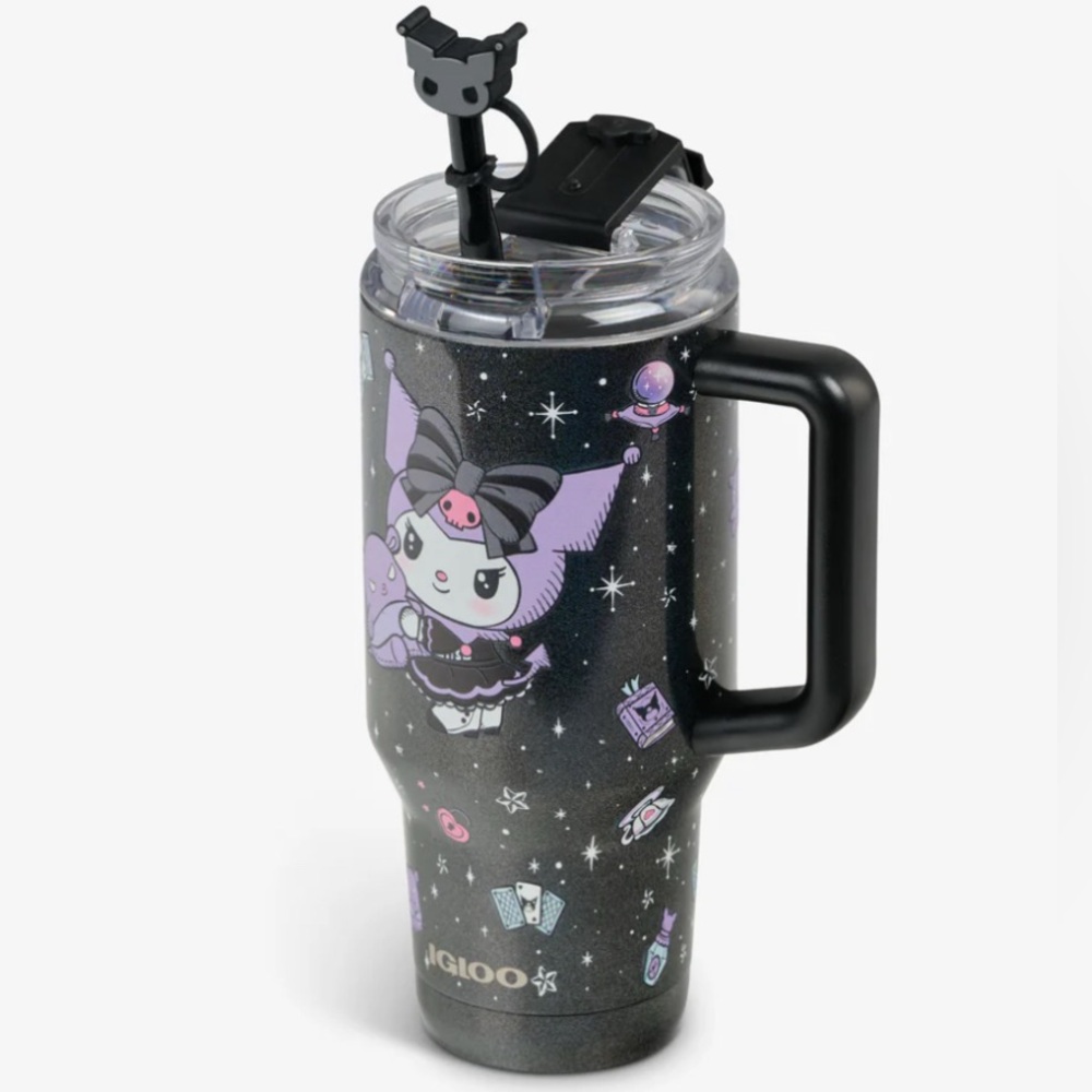 Hello Kitty Kuromi 32 oz Tumbler Stainless Steel Textured 3D Graphics Black NWT